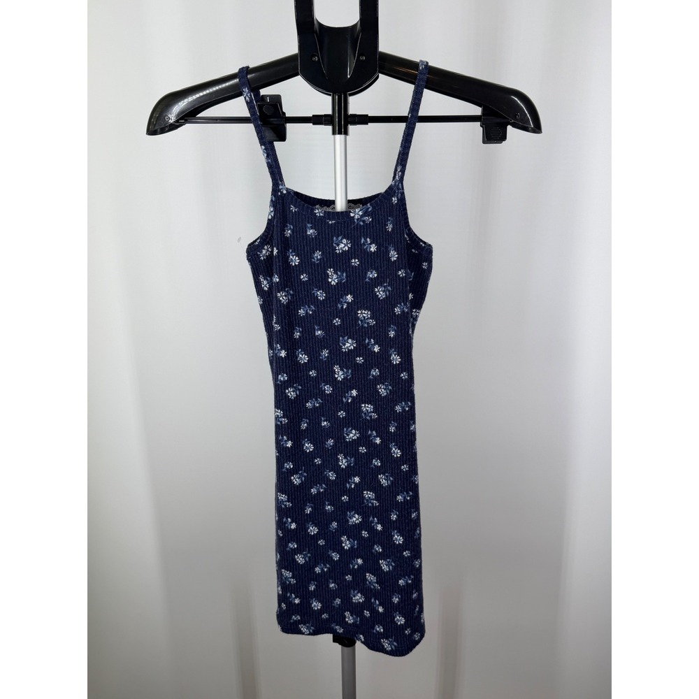 Btween Girls Blue Floral Ribbed Knit Cami Dress Size 8 Sleeveless Summer Mini
